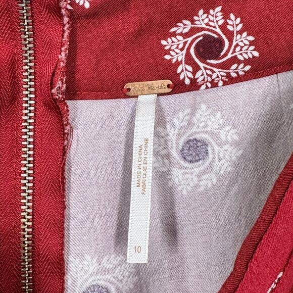 Free People Red Floral Boho Skort 10 New Festival Western Flowy Short Skirt - Picture 5 of 7